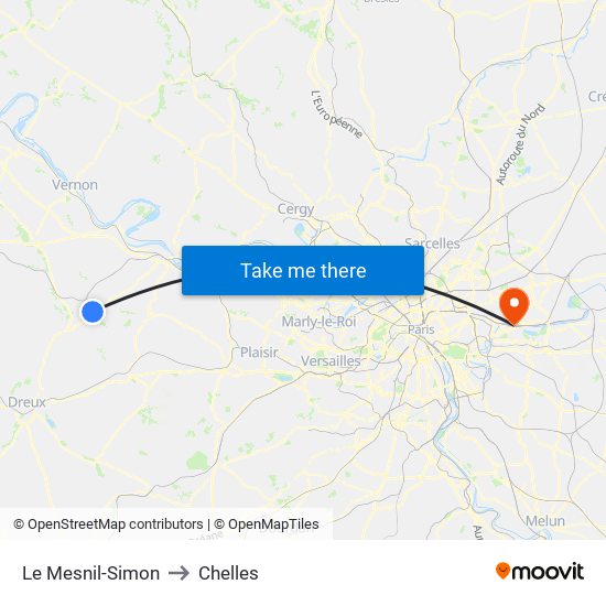 Le Mesnil-Simon to Chelles map