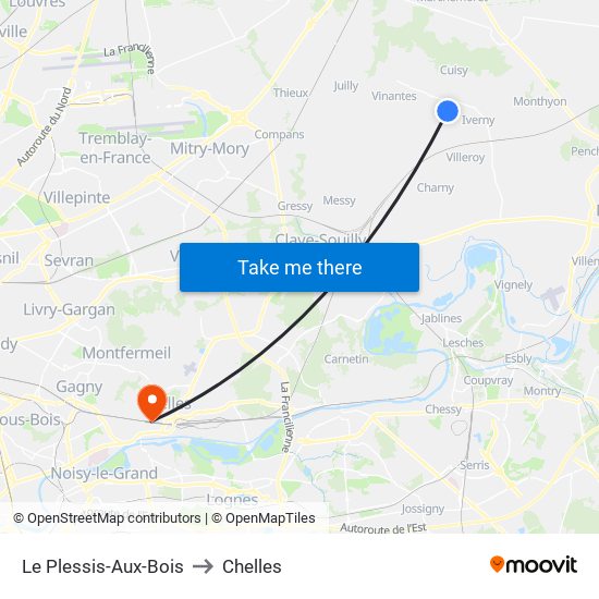 Le Plessis-Aux-Bois to Chelles map