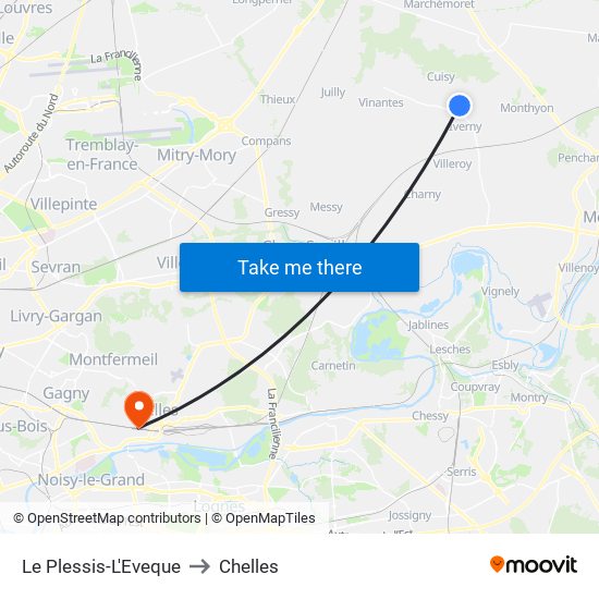 Le Plessis-L'Eveque to Chelles map