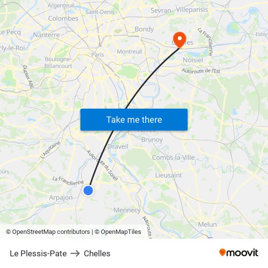 Le Plessis-Pate to Chelles map