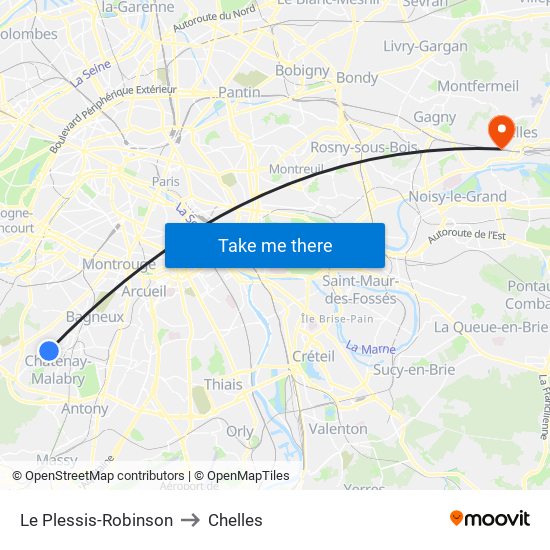 Le Plessis-Robinson to Chelles map