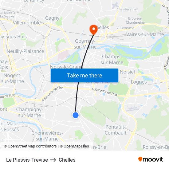 Le Plessis-Trevise to Chelles map