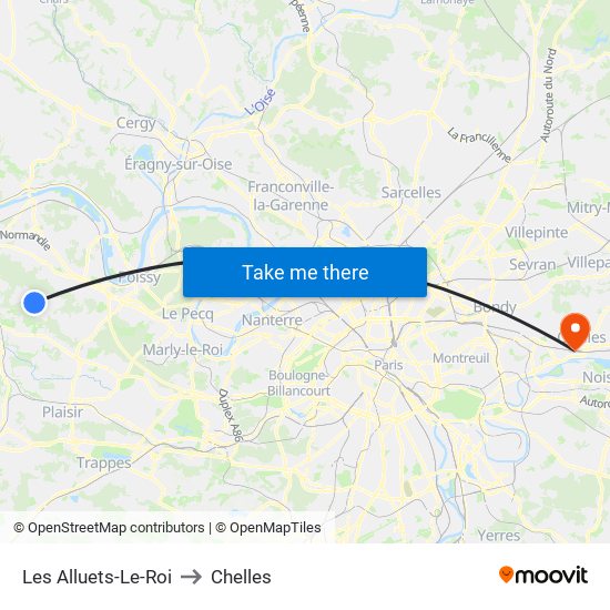 Les Alluets-Le-Roi to Chelles map