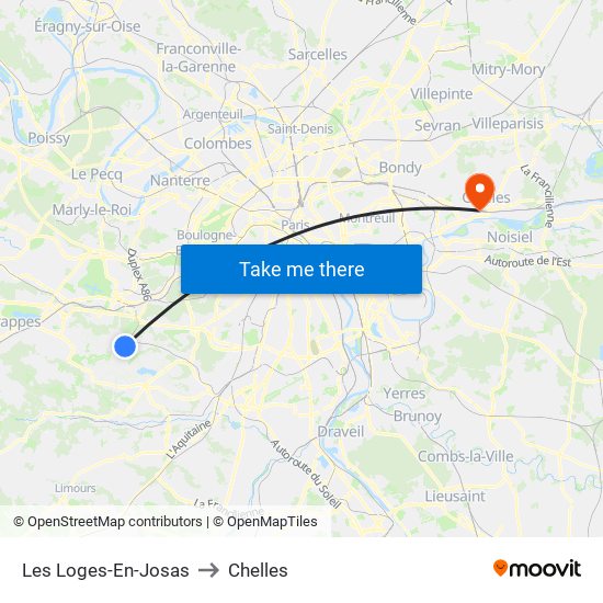 Les Loges-En-Josas to Chelles map