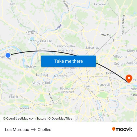 Les Mureaux to Chelles map