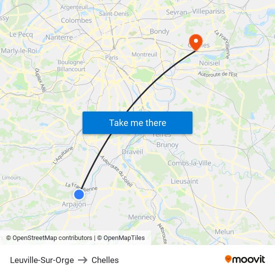 Leuville-Sur-Orge to Chelles map