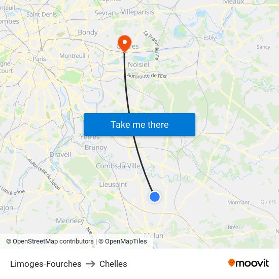 Limoges-Fourches to Chelles map