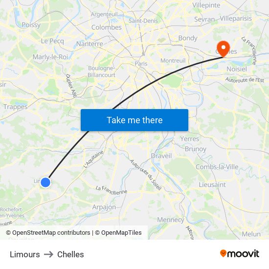 Limours to Chelles map