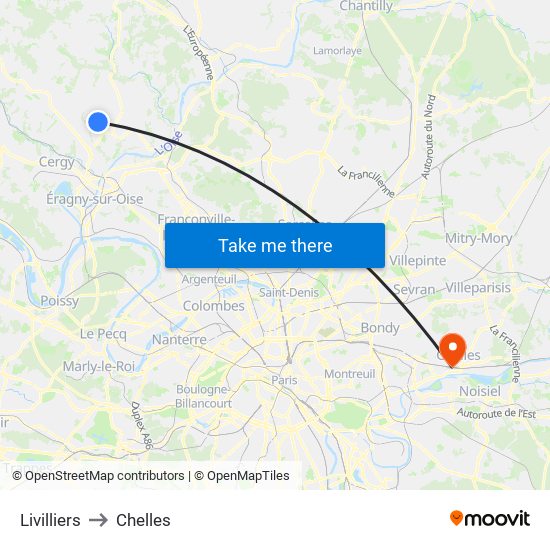 Livilliers to Chelles map