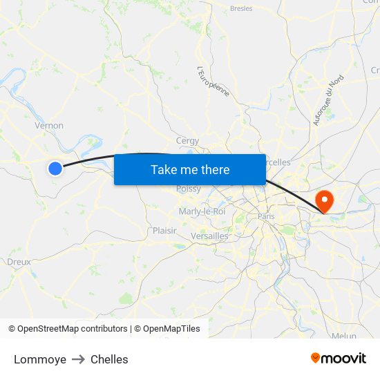 Lommoye to Chelles map
