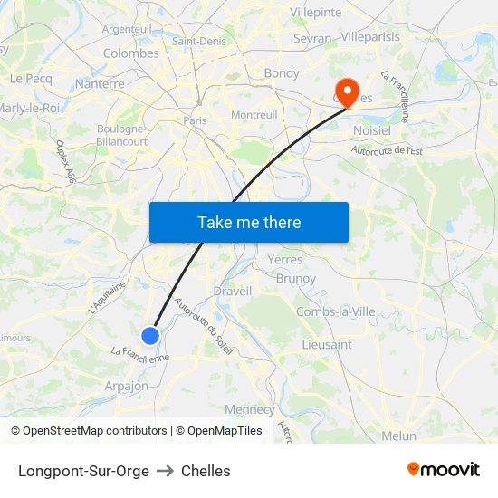 Longpont-Sur-Orge to Chelles map