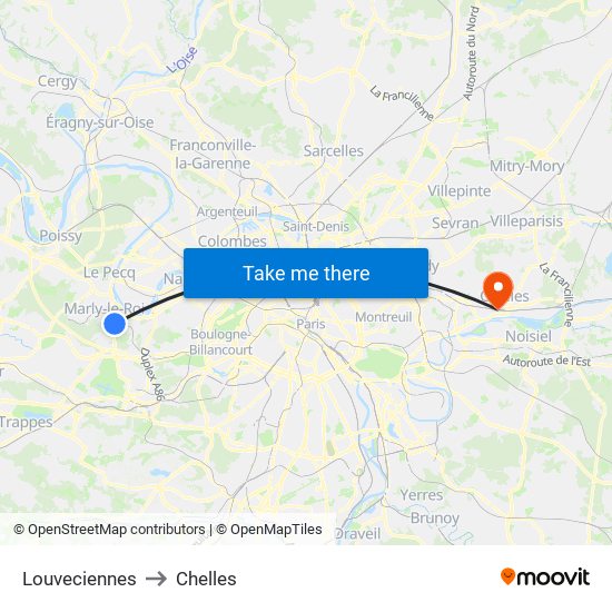Louveciennes to Chelles map