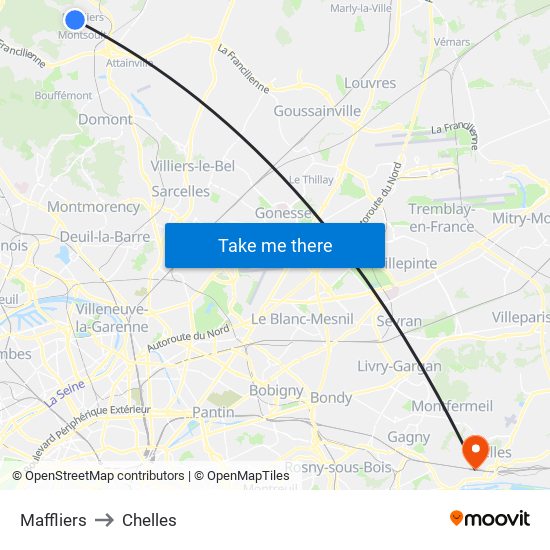 Maffliers to Chelles map