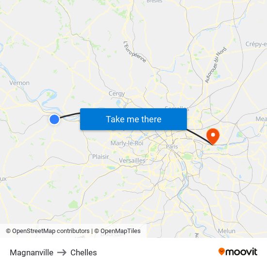 Magnanville to Chelles map