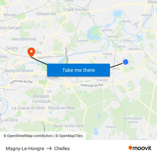 Magny-Le-Hongre to Chelles map