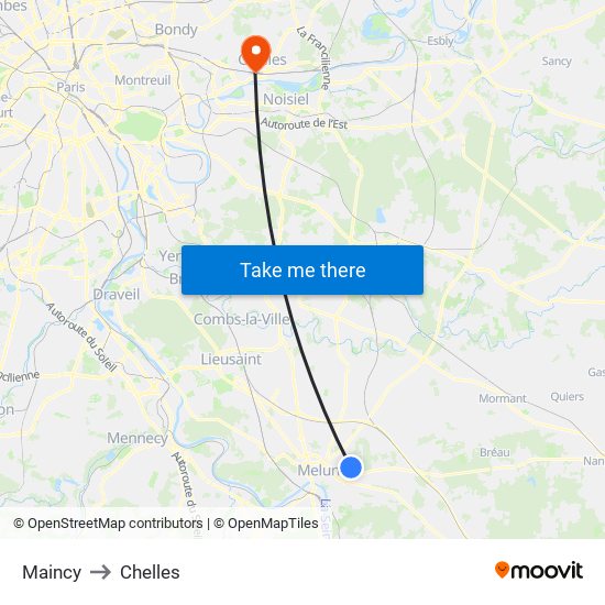 Maincy to Chelles map
