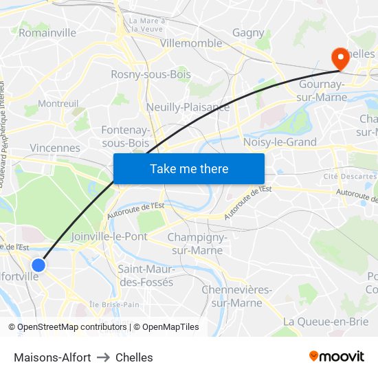 Maisons-Alfort to Chelles map