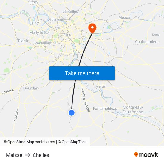 Maisse to Chelles map