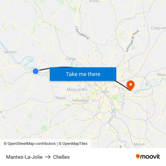 Mantes-La-Jolie to Chelles map