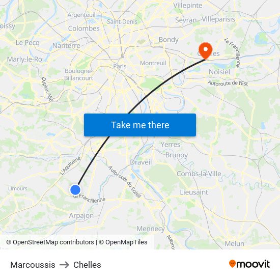 Marcoussis to Chelles map