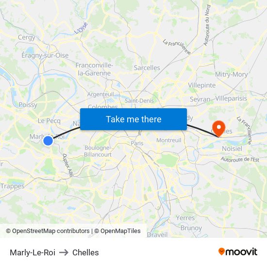 Marly-Le-Roi to Chelles map