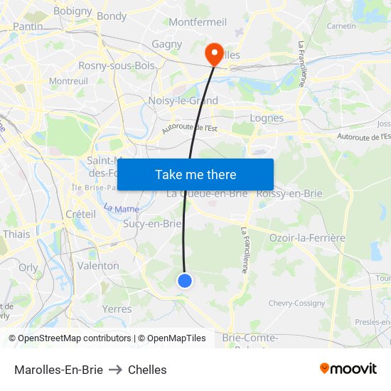 Marolles-En-Brie to Chelles map