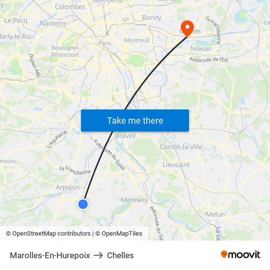 Marolles-En-Hurepoix to Chelles map