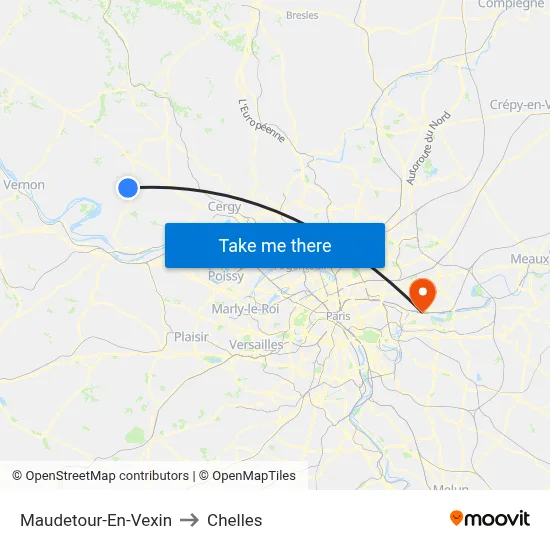 Maudetour-En-Vexin to Chelles map