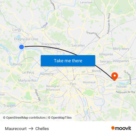 Maurecourt to Chelles map