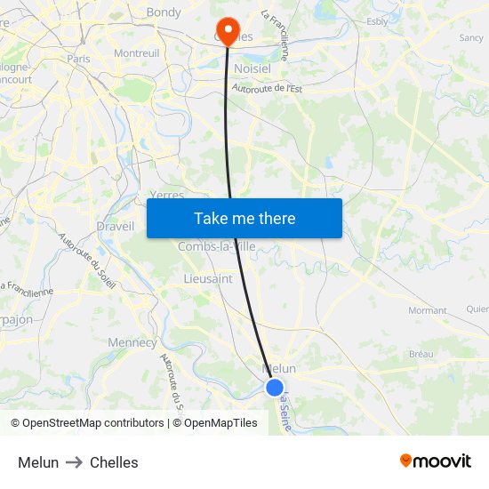 Melun to Chelles map