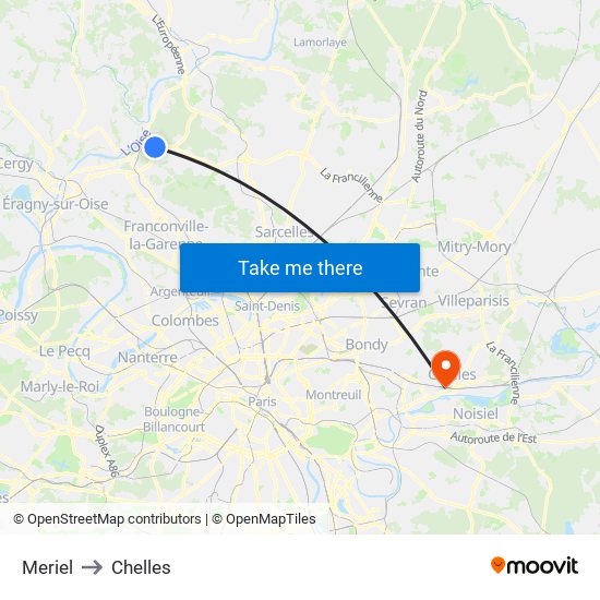 Meriel to Chelles map