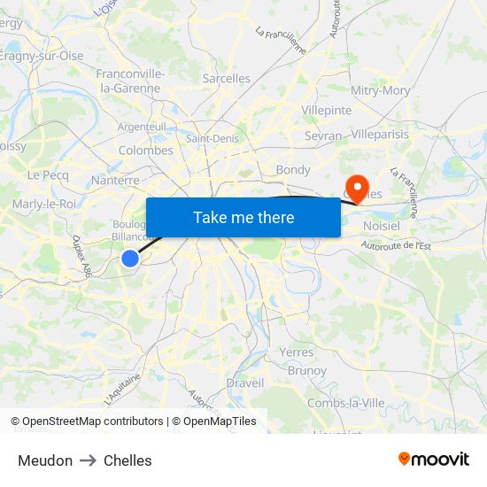 Meudon to Chelles map