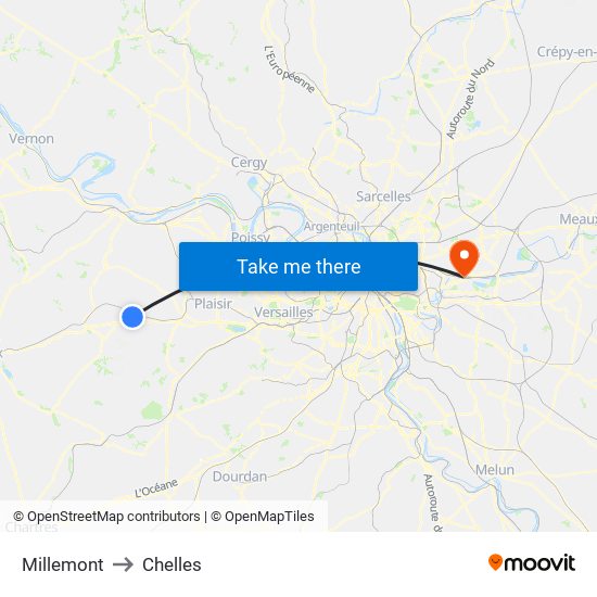 Millemont to Chelles map