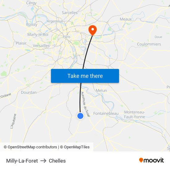 Milly-La-Foret to Chelles map