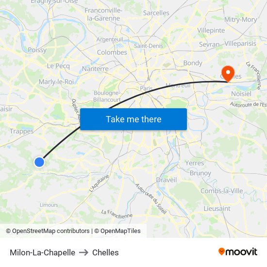 Milon-La-Chapelle to Chelles map