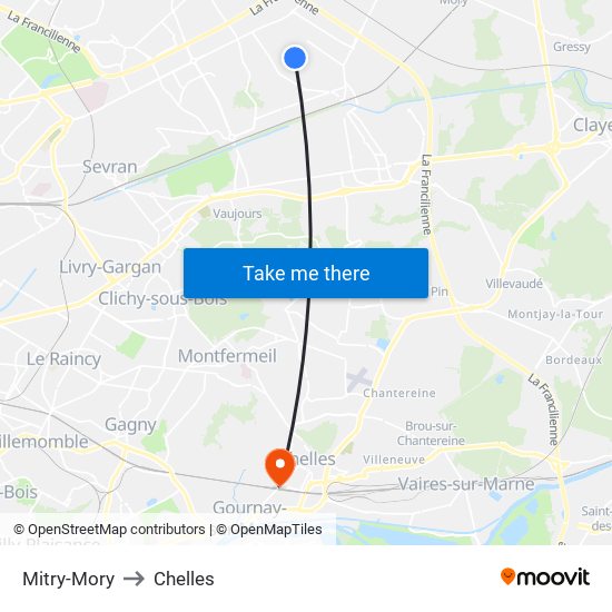 Mitry-Mory to Chelles map