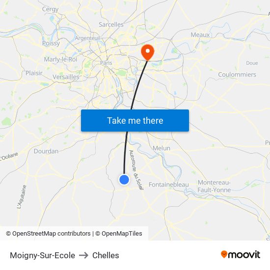 Moigny-Sur-Ecole to Chelles map