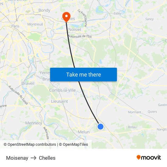 Moisenay to Chelles map