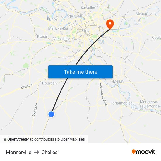 Monnerville to Chelles map
