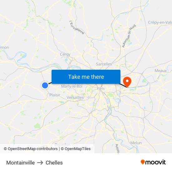 Montainville to Chelles map