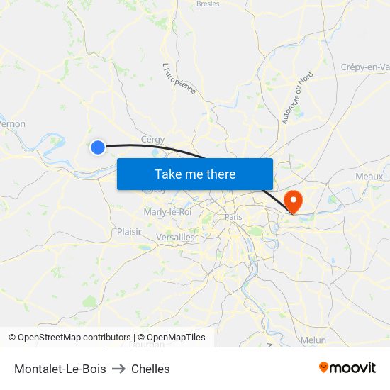 Montalet-Le-Bois to Chelles map
