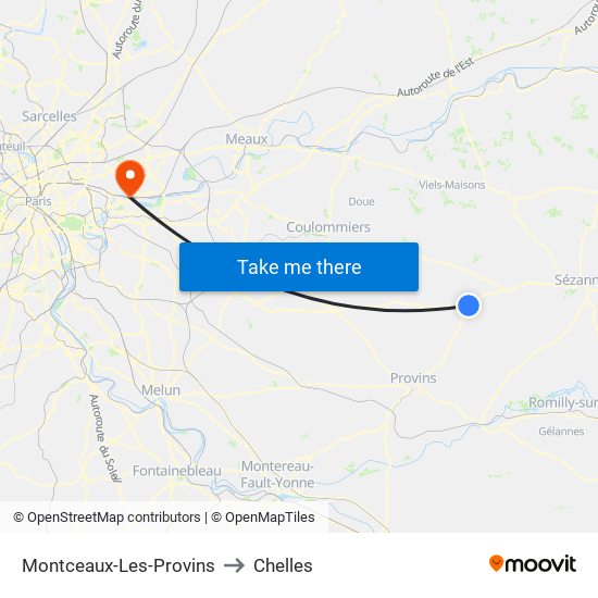 Montceaux-Les-Provins to Chelles map