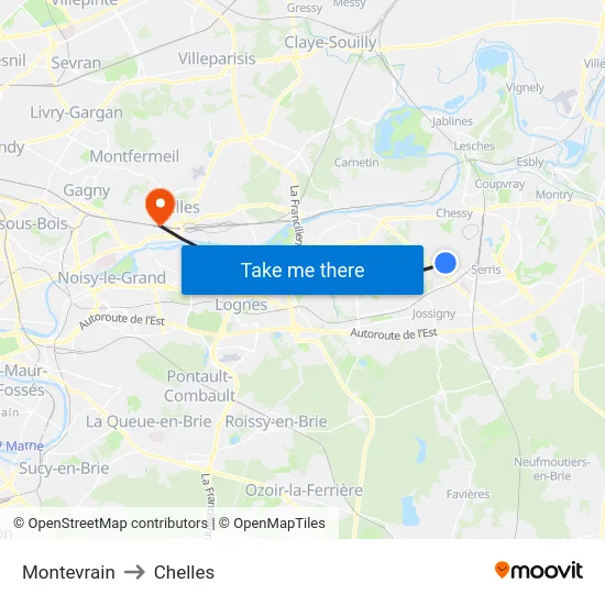 Montevrain to Chelles map
