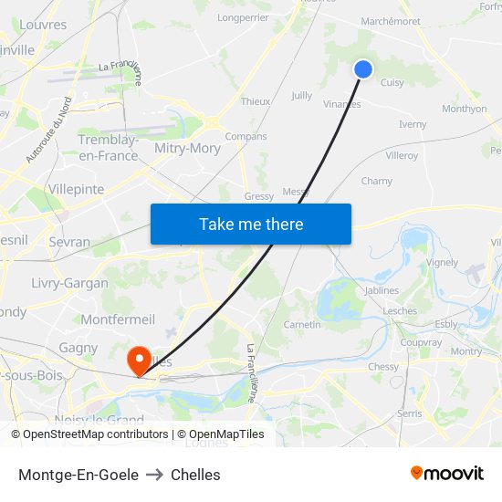 Montge-En-Goele to Chelles map
