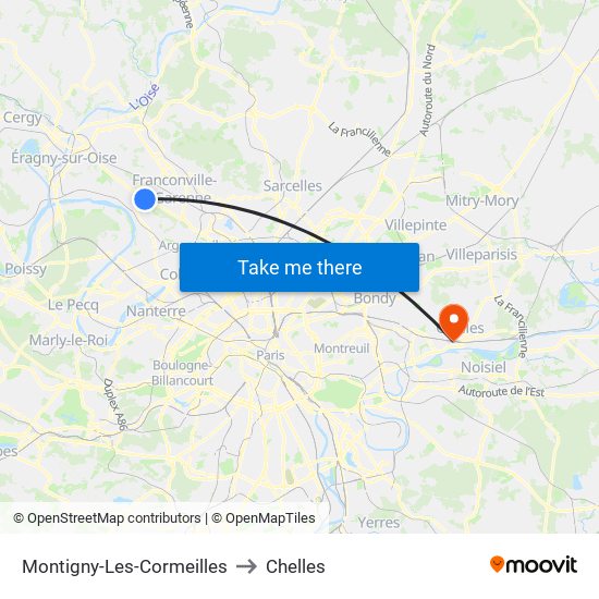 Montigny-Les-Cormeilles to Chelles map