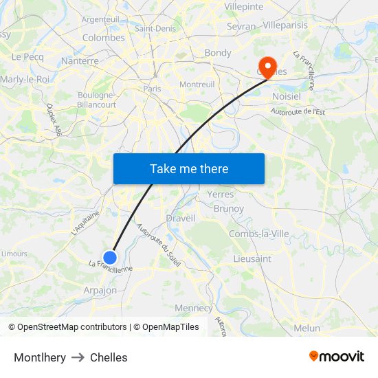 Montlhery to Chelles map