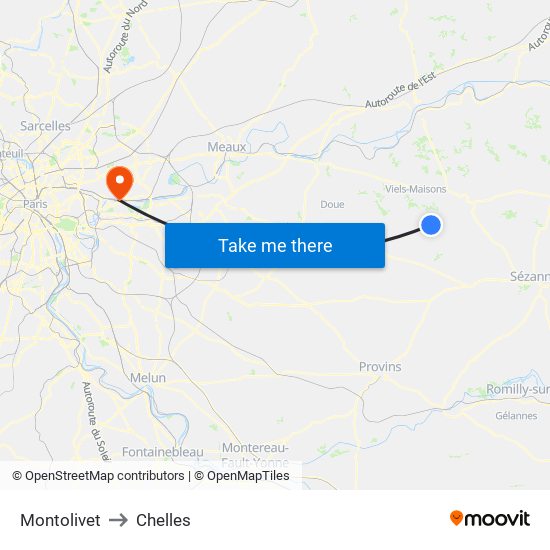 Montolivet to Chelles map