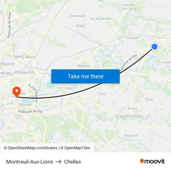 Montreuil-Aux-Lions to Chelles map