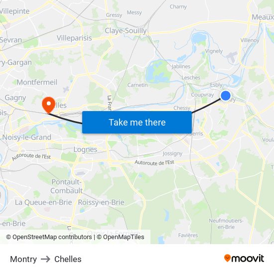 Montry to Chelles map
