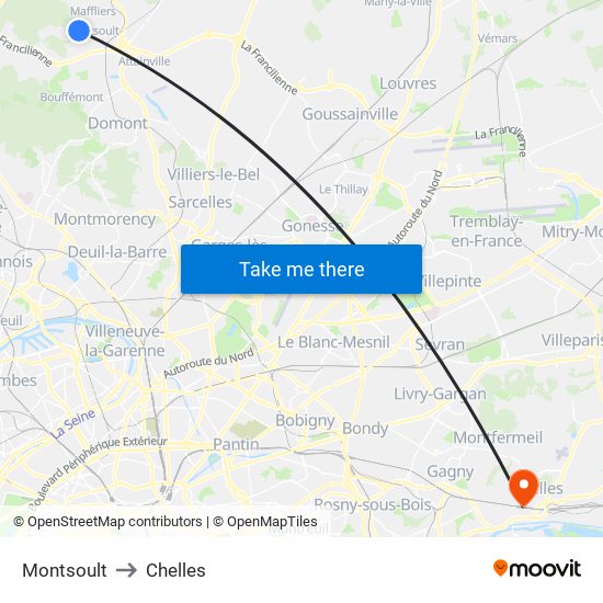 Montsoult to Chelles map